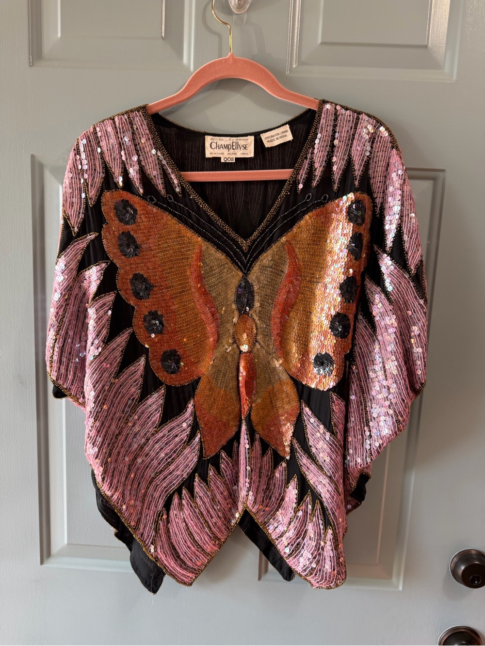 STUNNING sequined & beaded butterfly top